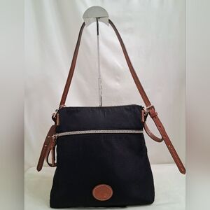 Dooney & Bourke Black Nylon Tan Straps Double Zip Crossbody Bag W Free Pouch